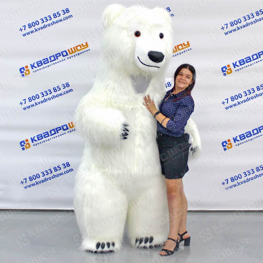 Надувной костюм Белый Медведь с длинным мехом