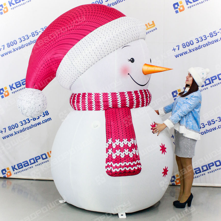  Надувная фигура Снеговик в Розовой шапочке 2м