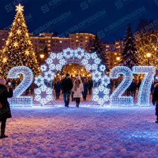 Светодиодная арка 2027 Снежинки серебро