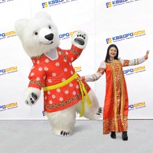 Надувной костюм Белый Медведь в праздничной рубашке