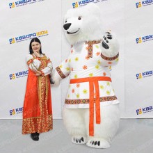 Надувной костюм Белый Медведь в белой праздничной рубашке