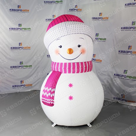 Снеговик в розовой шапочке надувная фигура