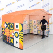 Каркасная палатка с оранжевым дизайном под торговлю