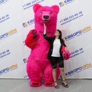 Надувной костюм для рекламных акций Медведь розовый
