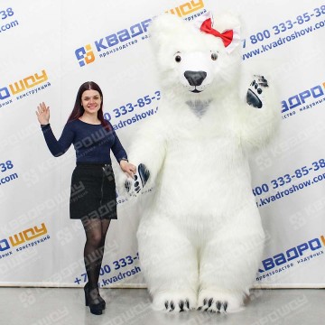 Надувной костюм белый Медведь с бантиком