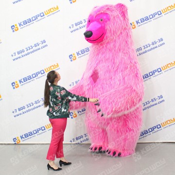 Надувной ростовой Медведь розовый