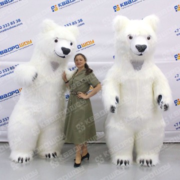 Костюмы надувные белые медведи с длинным мехом и сменными ступнями