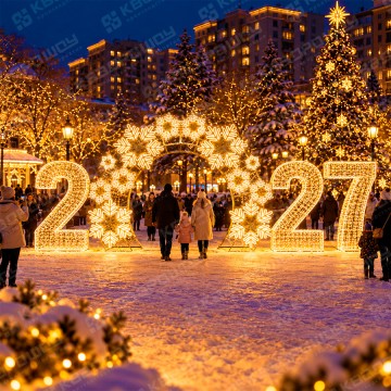 Светодиодная арка 2027 Снежинки золото
